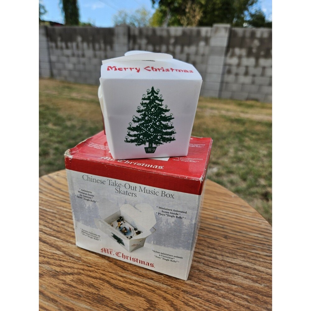 Mr Christmas Chinese Take-Out Music Box Ice Skaters Wind Up Movement